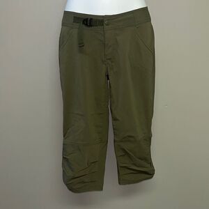 Prana Olive Green Outdoor Nylon Blend Adjustable Waist Capri Pants- Size 4